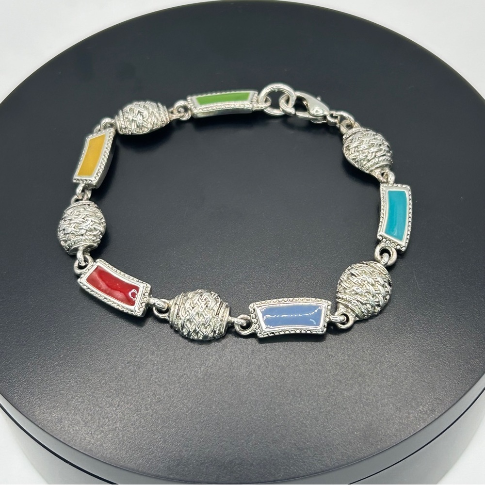 Premier Designs Colorful Enameled & Weaved Silver Bracelet